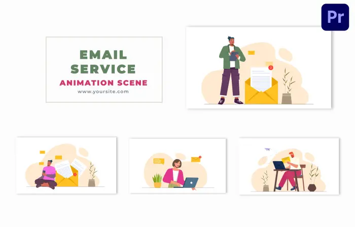 Flat Design Email Service Vector Cartoon Animation Scene